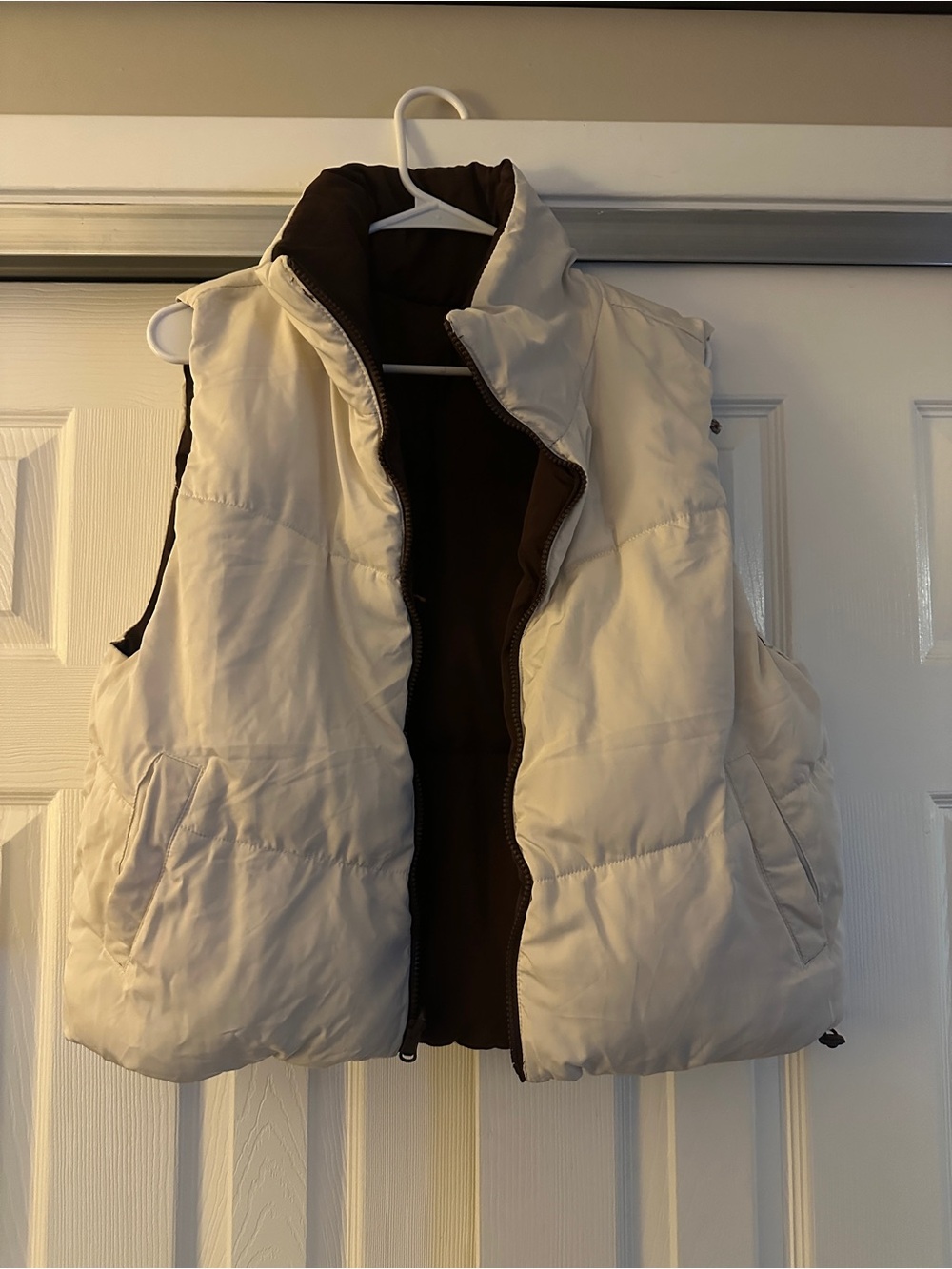 Dry Goods Cream Puffer Vest with Brown Lining